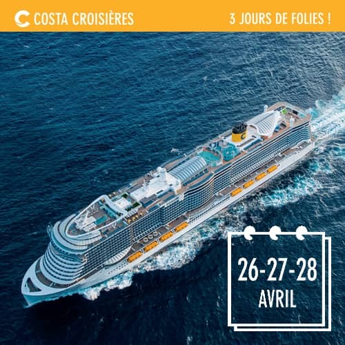 Extrait de la brochure Cap Croisières Voyages éditée en avril 2022 représentant le RDV Costa Croisières à Cap Croisières Voyages du 26 au 28 avril 2022