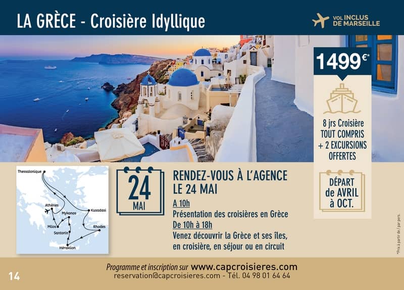 Extrait de notre brochure Cap Croisières Voyages - avril 2022