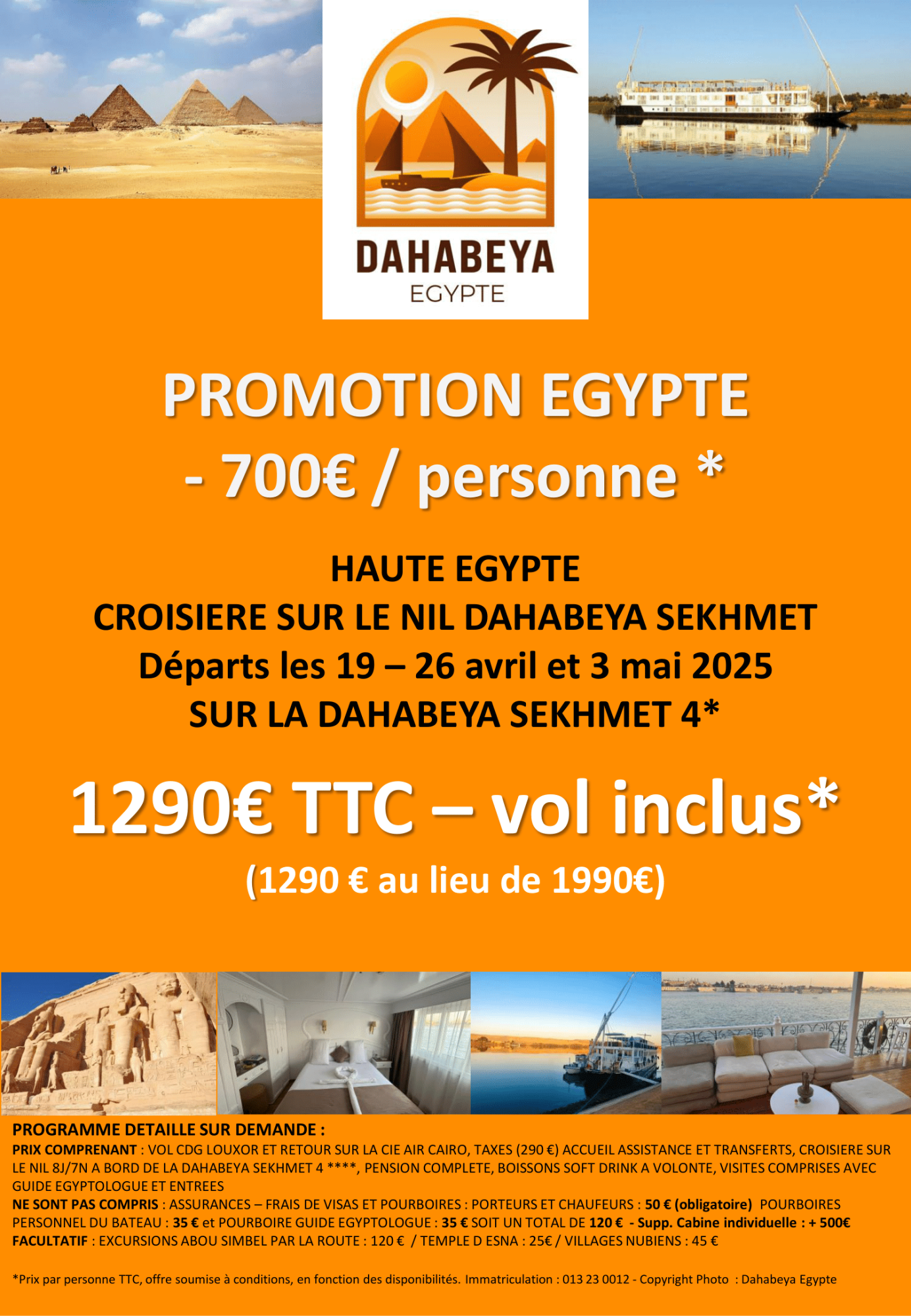 Offre Dahabeya Egypte : -400€ sur l'Egypte