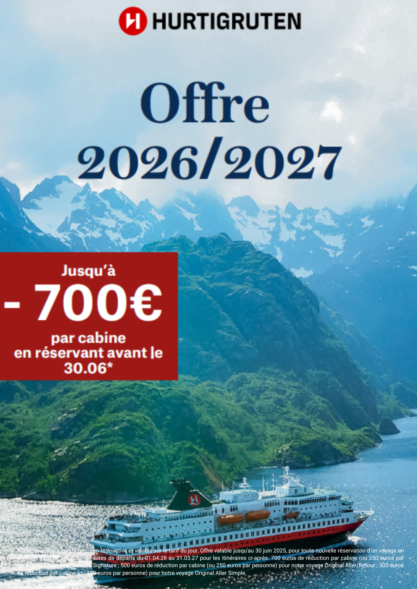 Offre Hurtigruten : -350€ saison 2026/27