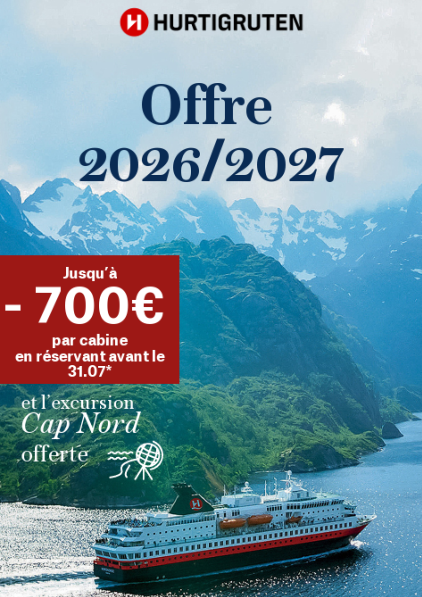 Offre Hurtigruten : -350€ saison 2026/27