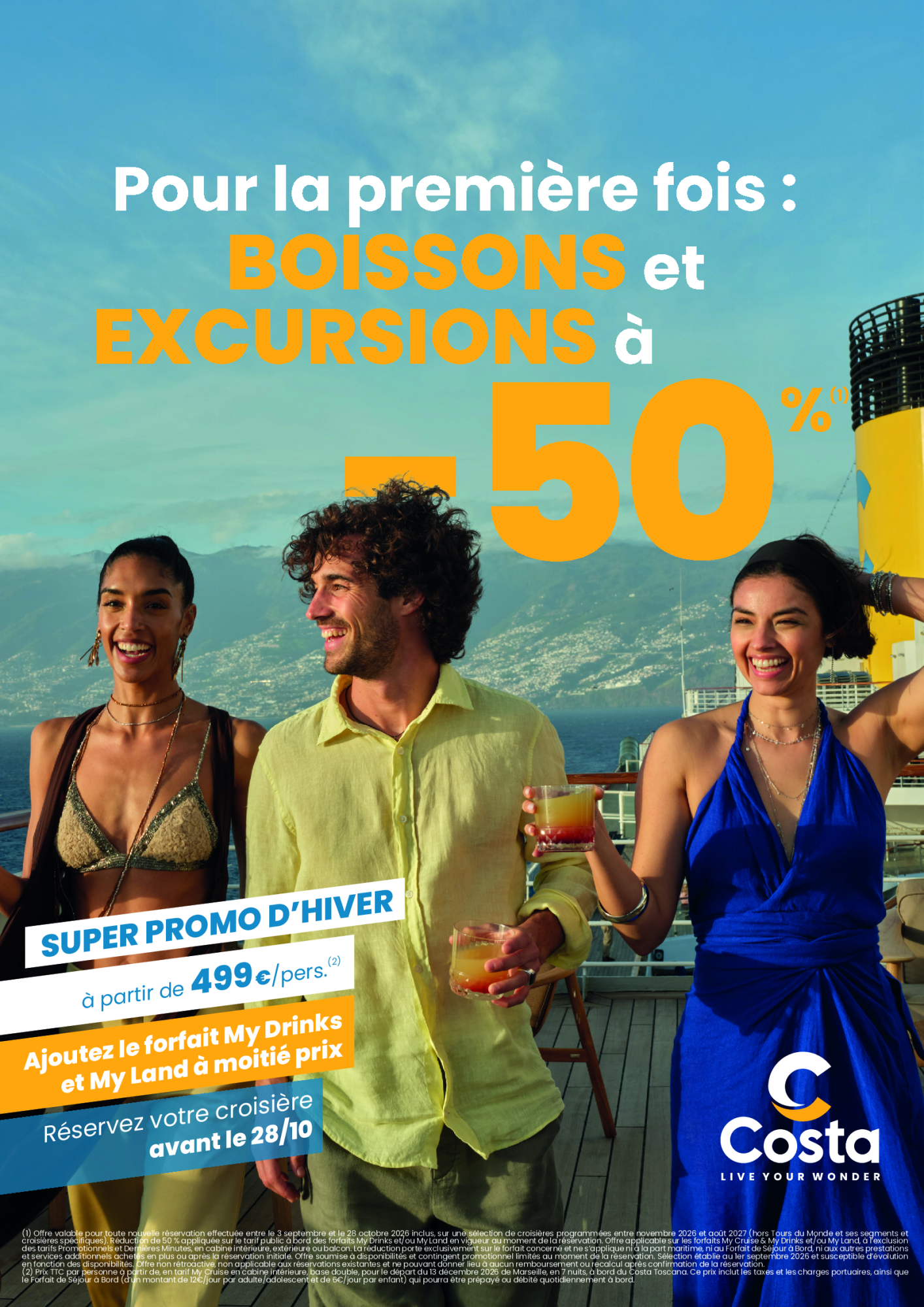 Offre Costa -50% boissons excursions