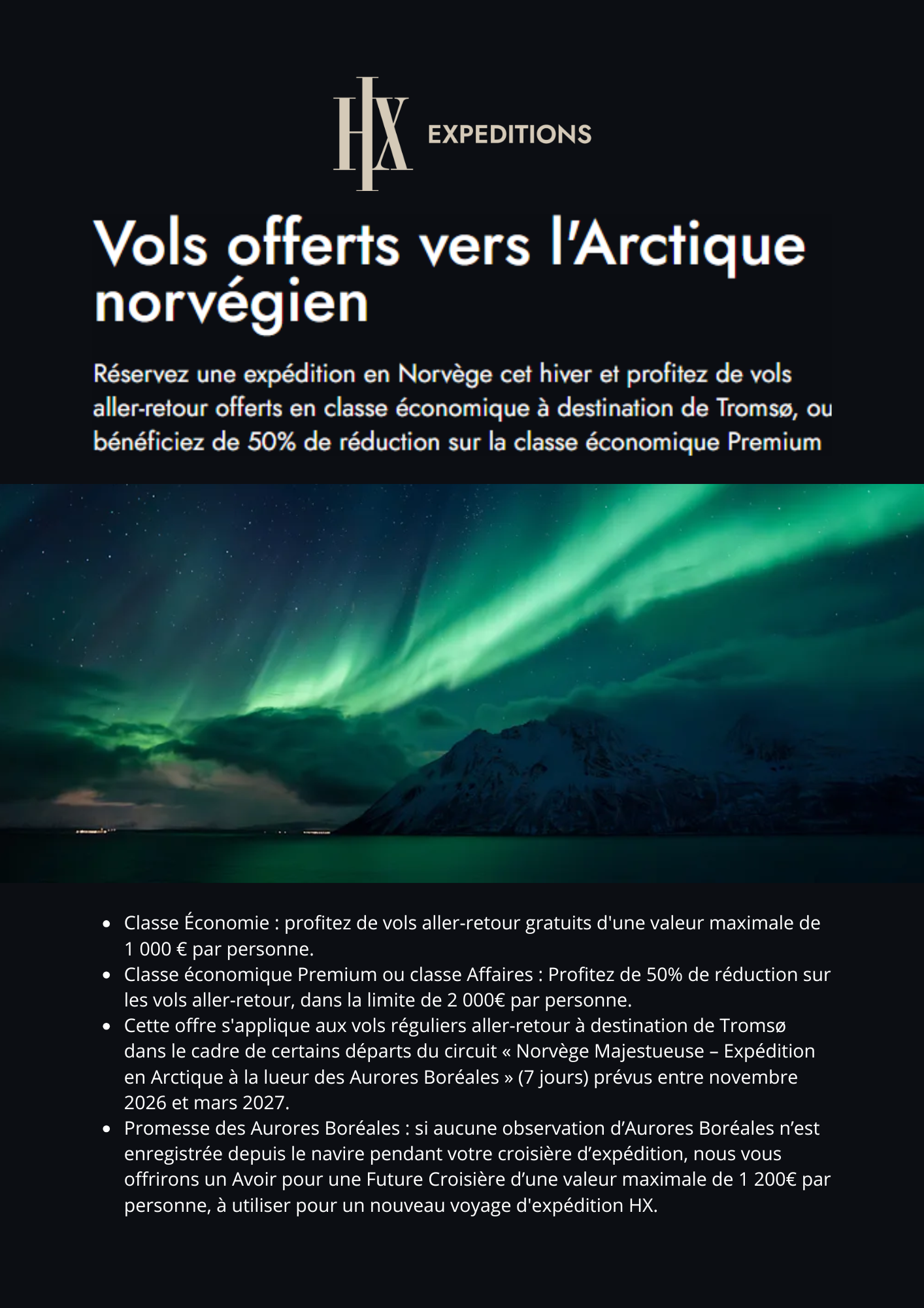 Offre HX Expedition vol offert Norv&egrave;ge