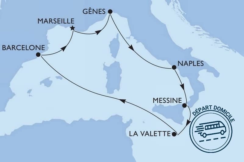 NOUVEAU NAVIRE + BOISSONS : Italie, Malte, Espagne au dpart de votre DOMICILE
