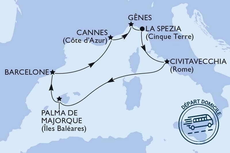 NAVIRE 2021 : Italie, Sicile, Baléares, Espagne au départ de votre DOMICILE