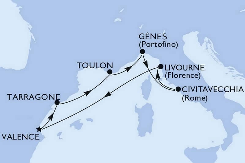 Embarquement  TOULON : Portofino, Rome, Florence, Valence, Tarragone