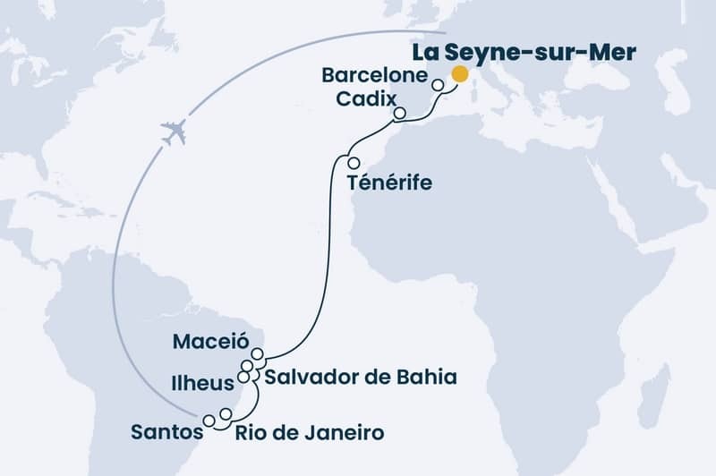 Embarquement à TOULON : Transatlantique Brésilienne au départ de votre DOMICILE