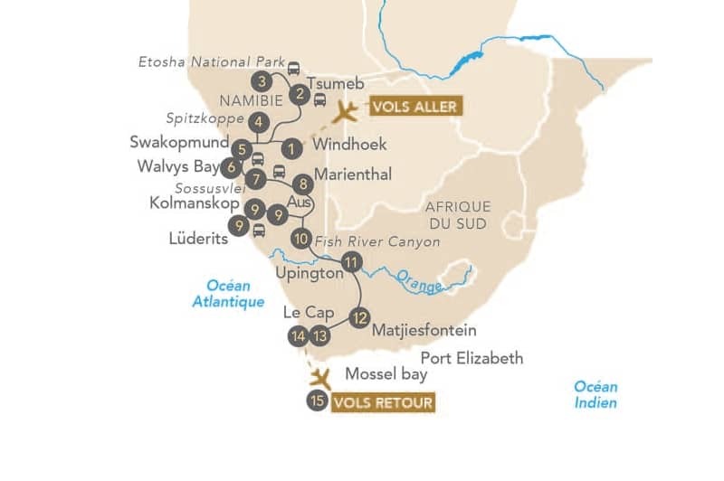 Croisière ferroviaire : Aventure en Namibie et en Afrique du Sud