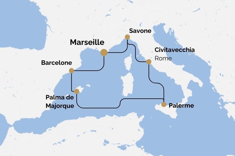 DEPART DOMICILE : Espagne, Balares, Sicile & Italie