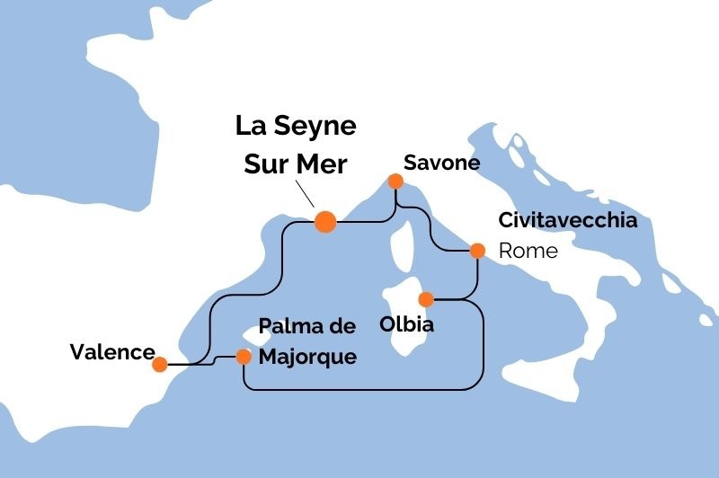 DPART DE LA SEYNE : Espagne, Balares, Sardaigne & Italie