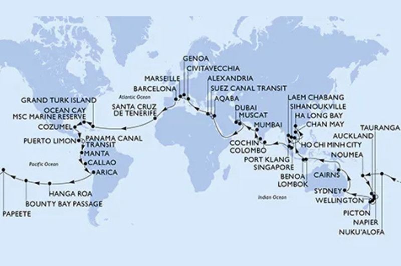D�PART DOMICILE : MSC World Cruise 2028